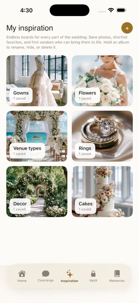 Inspiration board screen on iPhone