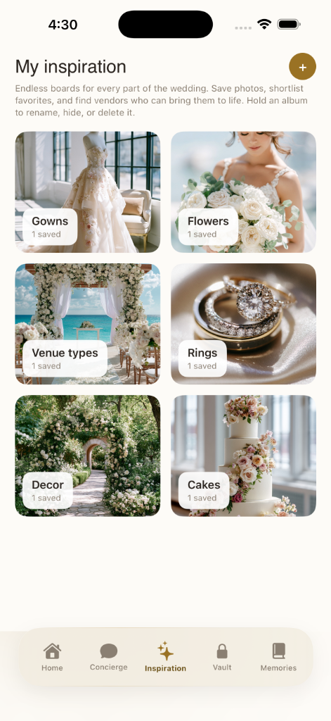 Inspiration board screen on iPhone