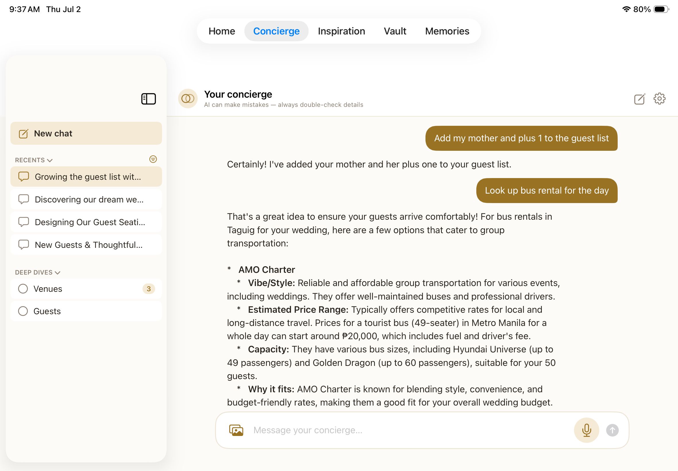 AI Concierge on iPad