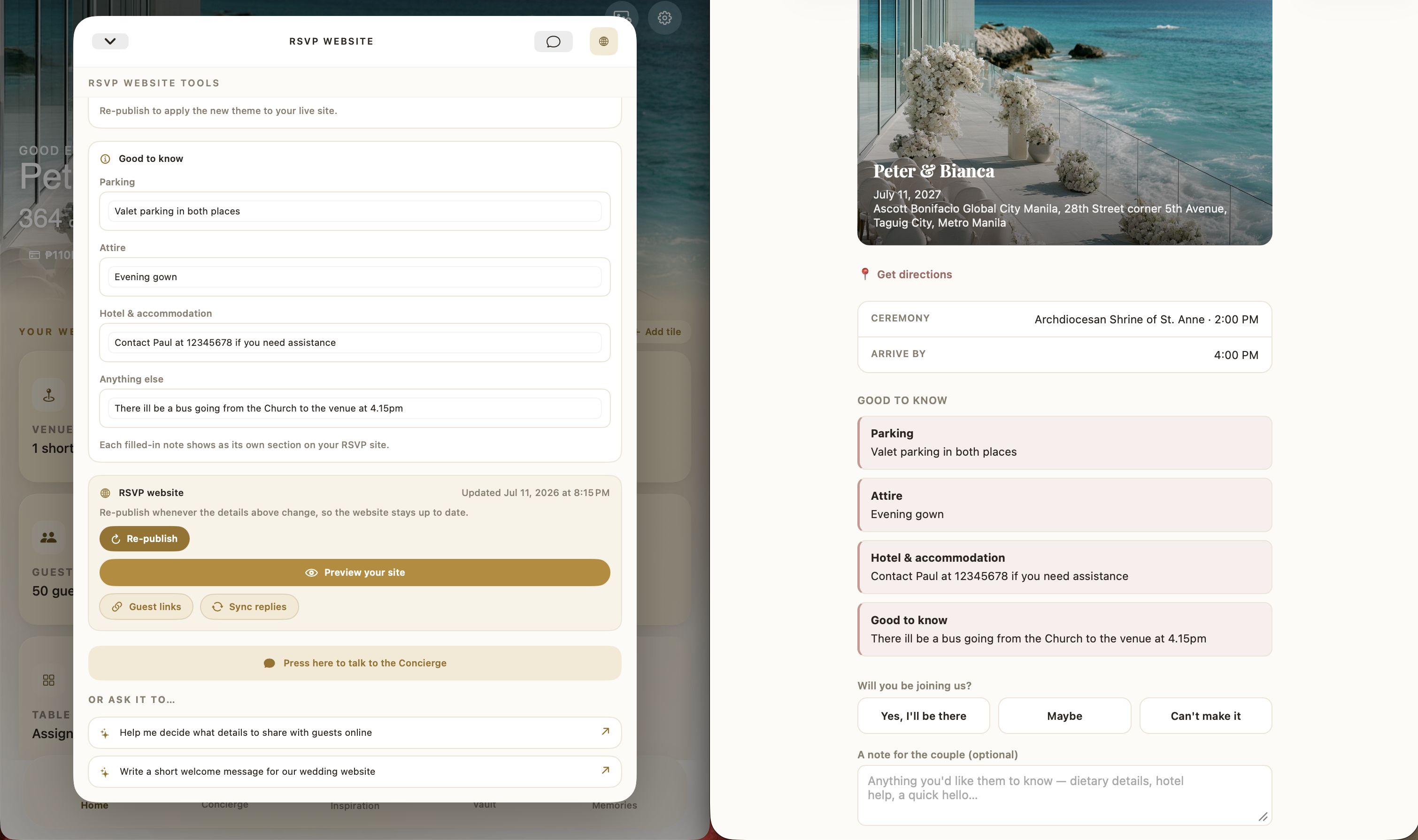 RSVP website sync on iPad