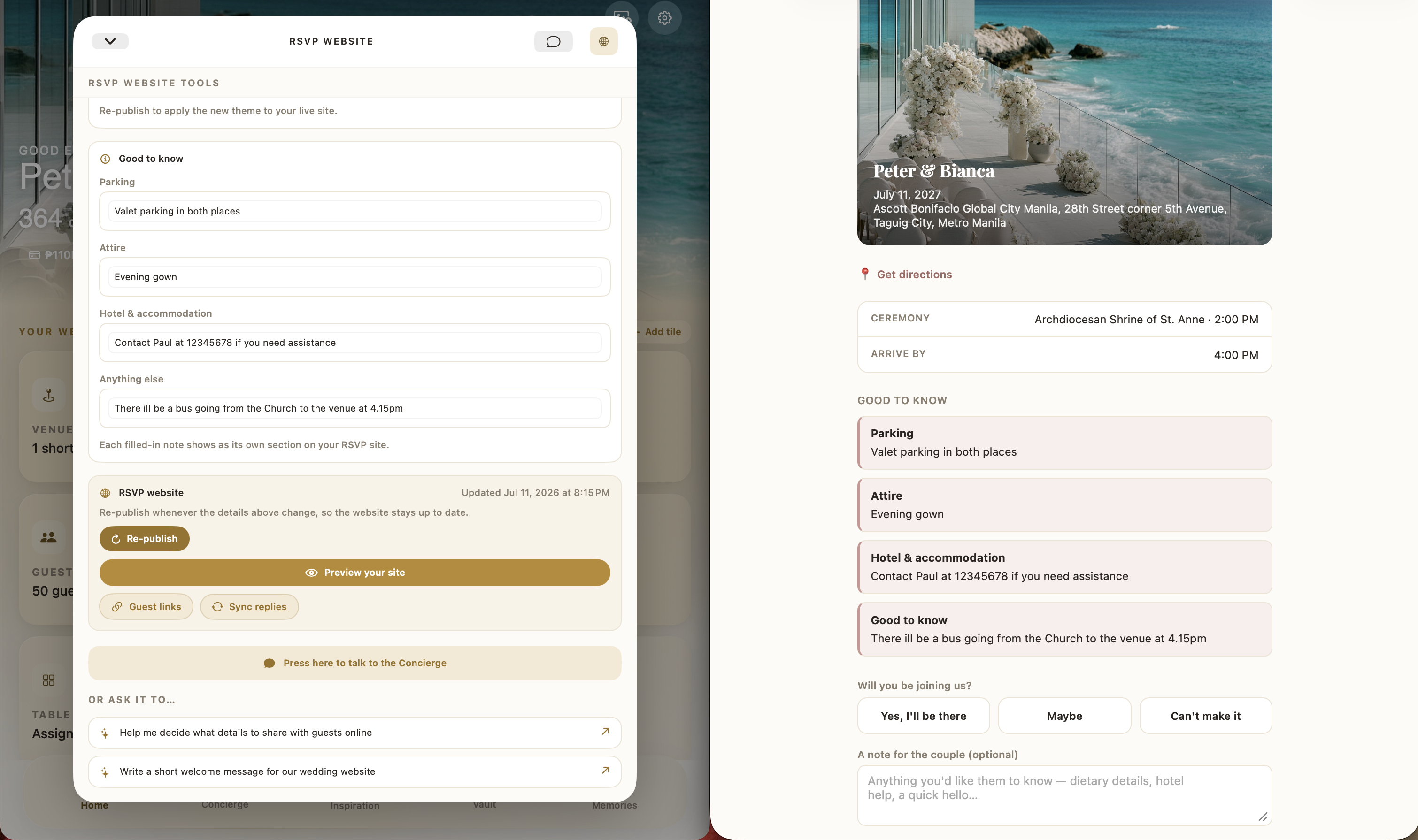 RSVP website sync on iPad