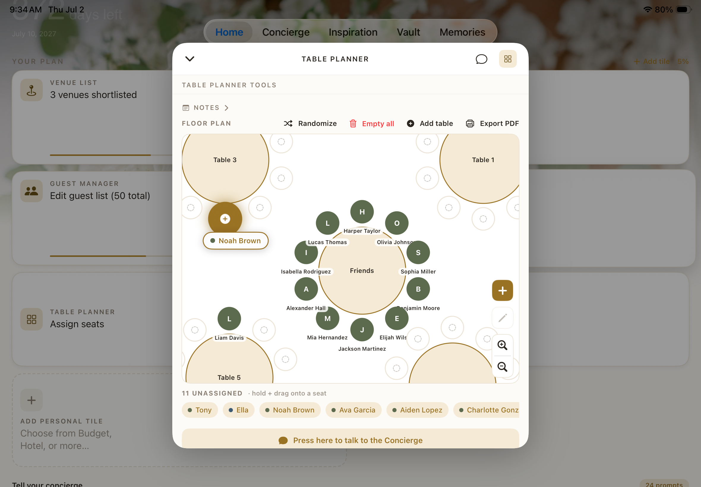 Table planner on iPad